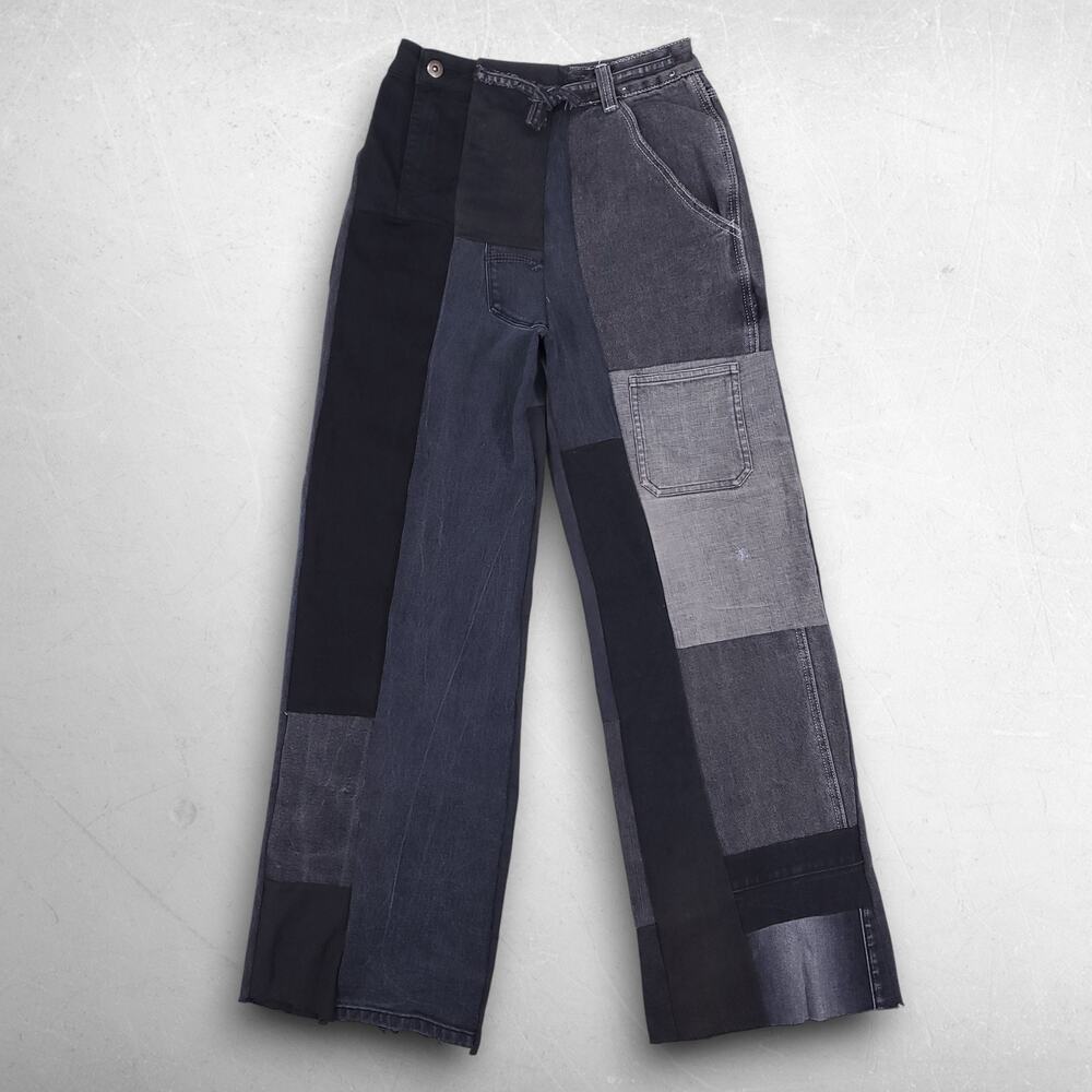 Heke Design Patchwork Jeans Wide Leg Upcycled Sustainable Women XS Black NZ Made